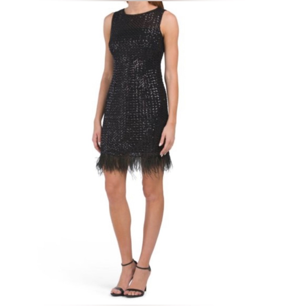 Adrianna Papell 🆕 Women’s Black Sequin Shift Dress. Size 8, Made in Italy.